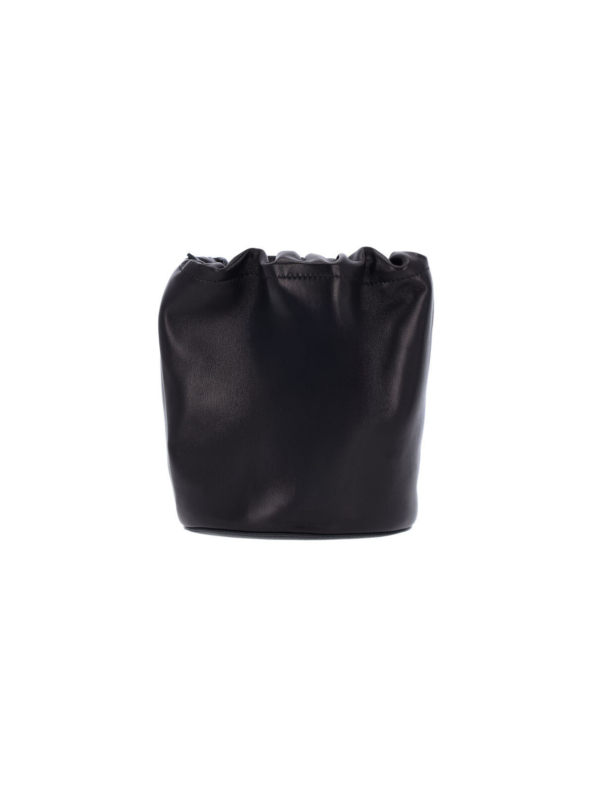 Black Lambskin Bucket Bag with Adjustable Drawstring
