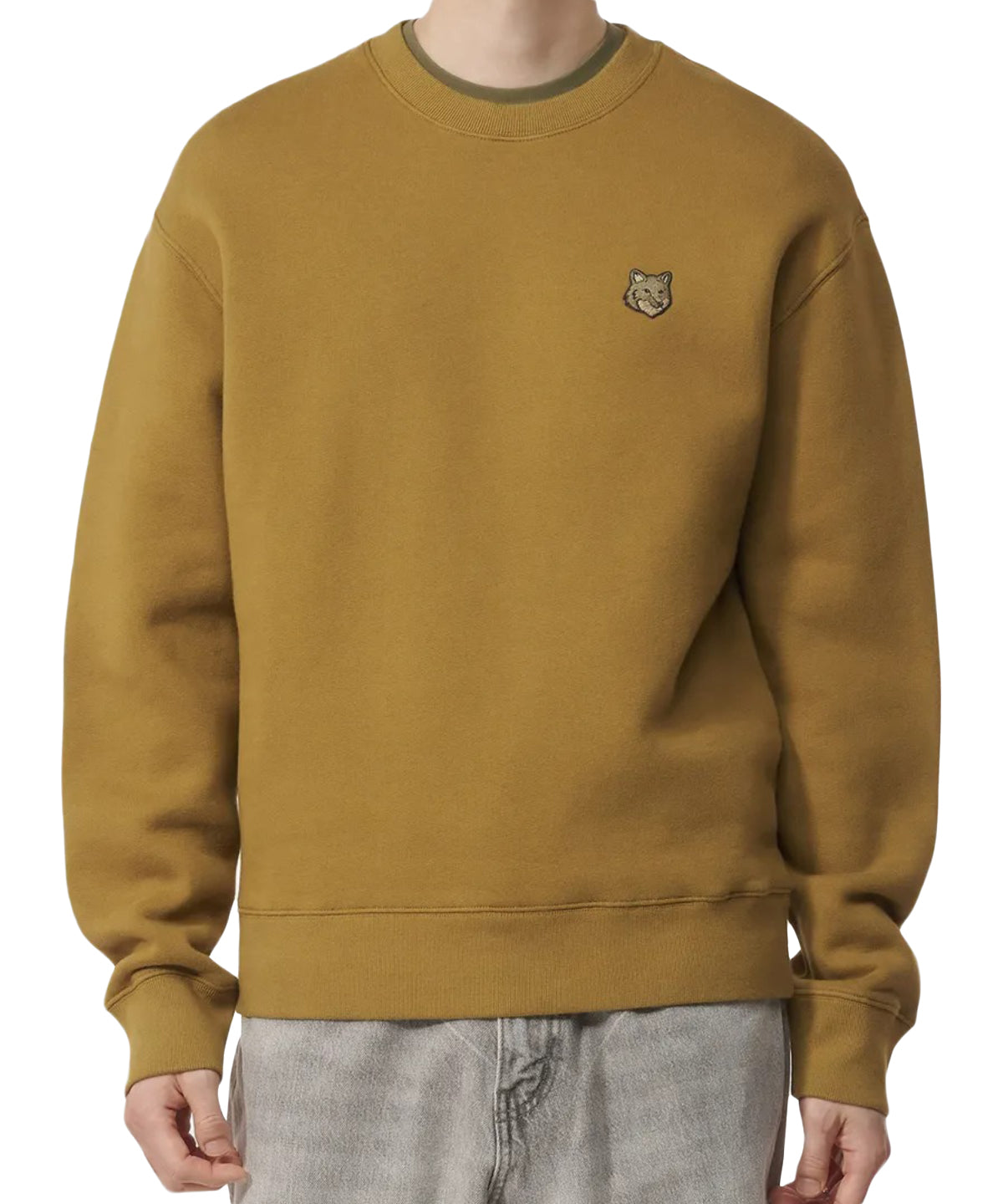 Long-Sleeve Crewneck Sweatshirt With Embroidered Fox Emblem