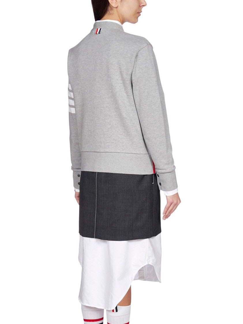 V-Neck Button-Down Grey Cardigan with Signature Stripes