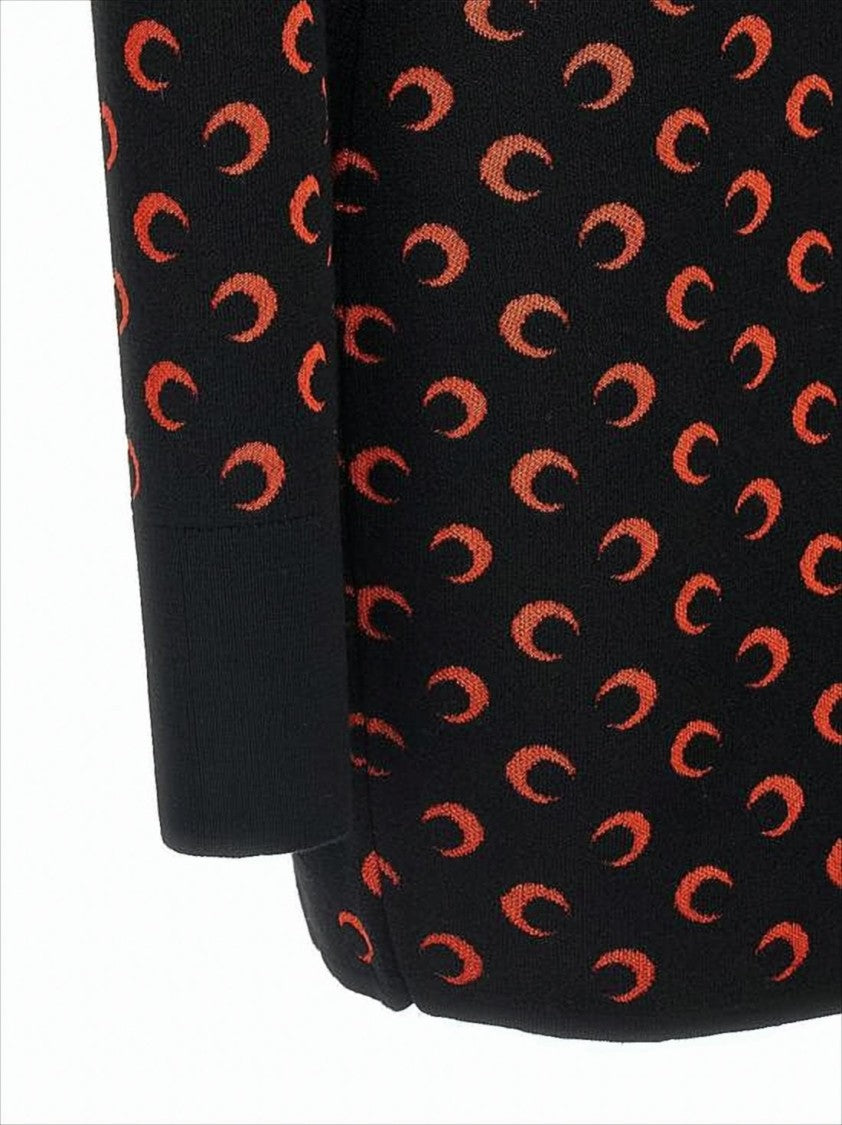 Fitted Black Mini Dress With Long Sleeves And Crescent Pattern