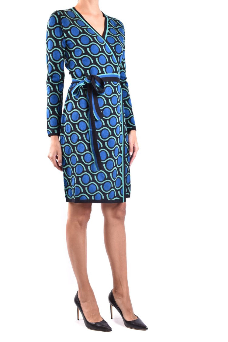 Multicolor Wrap Dress With Geometric Pattern