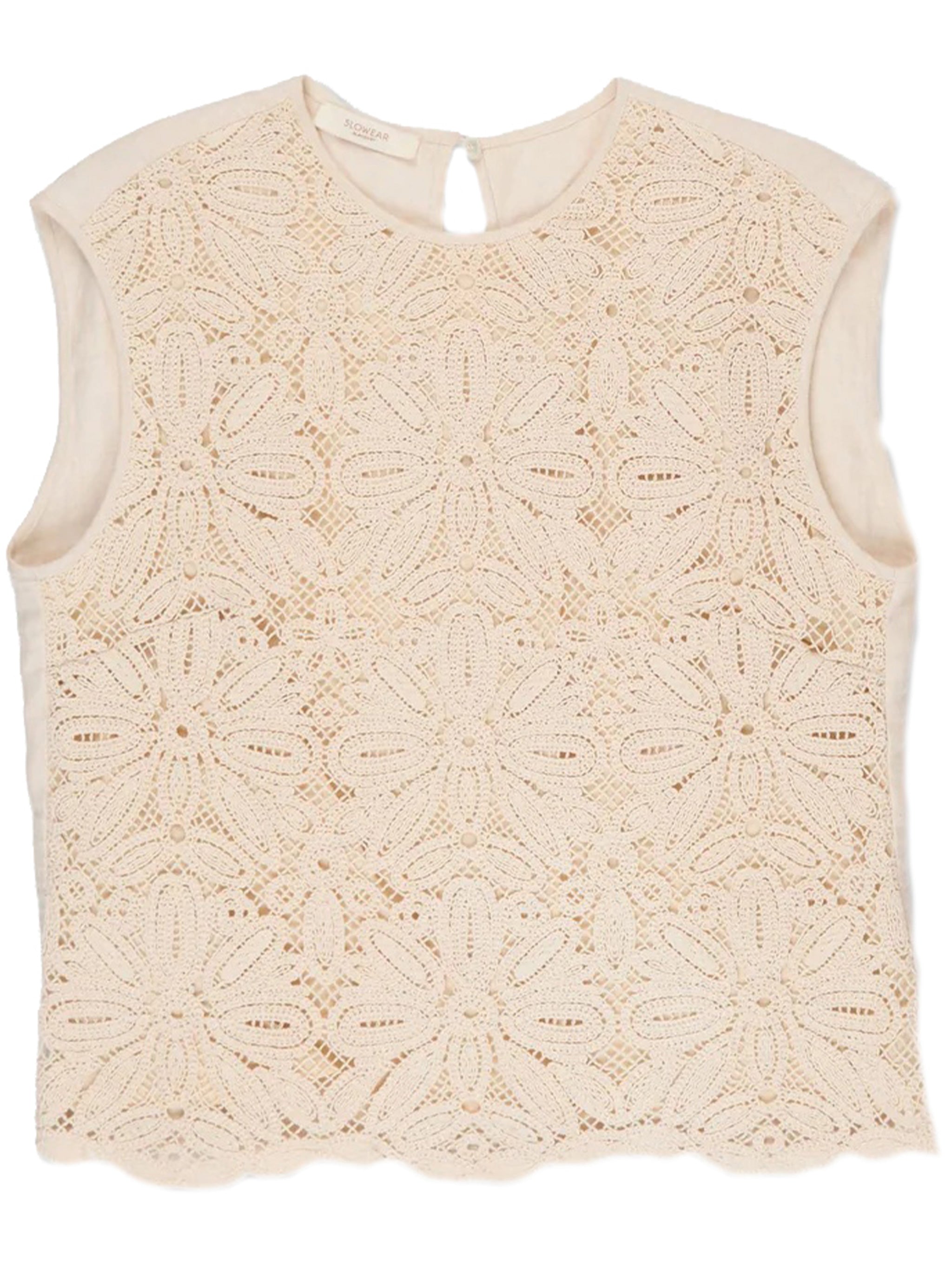 Sleeveless Crochet Floral Lace Blouse