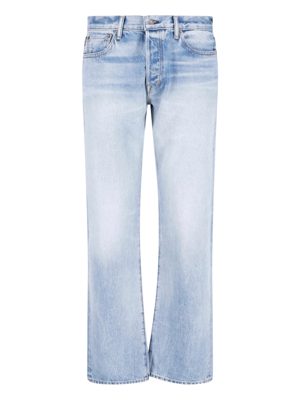 Light Blue Straight-Leg Cotton Jeans