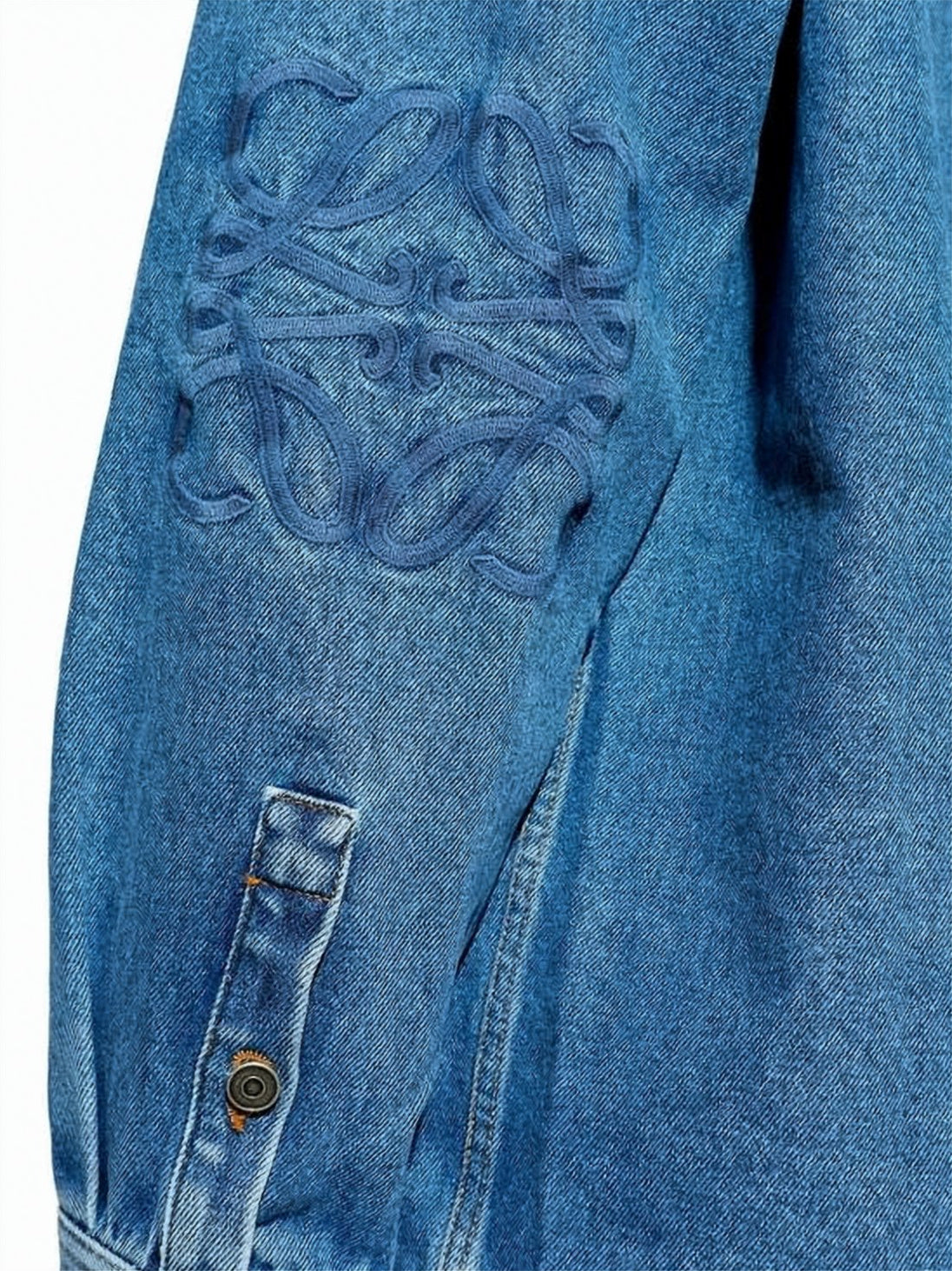 Denim Long-Sleeve Casual Shirt With Embroidered Detail
