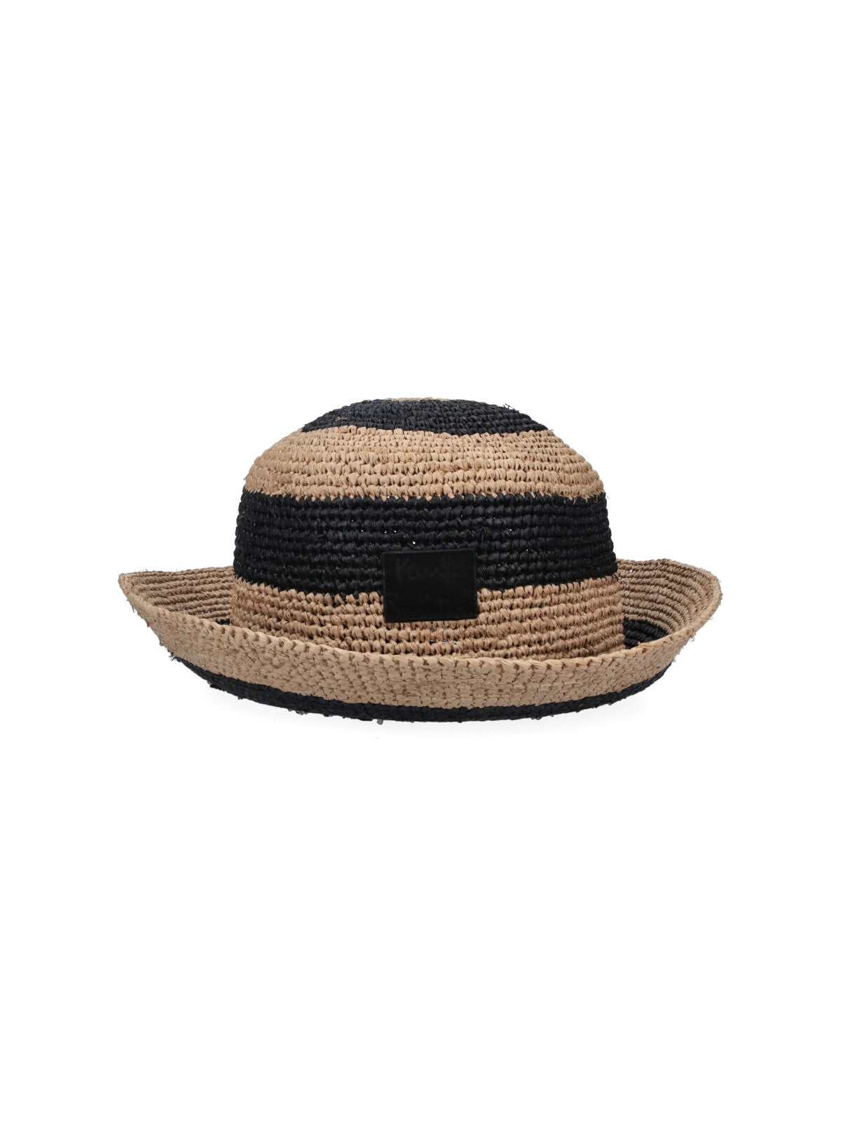 Beige Striped Woven Raffia Hat