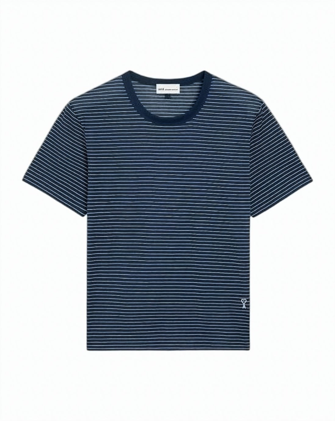 Navy Blue Cotton T-Shirt with Striped Design