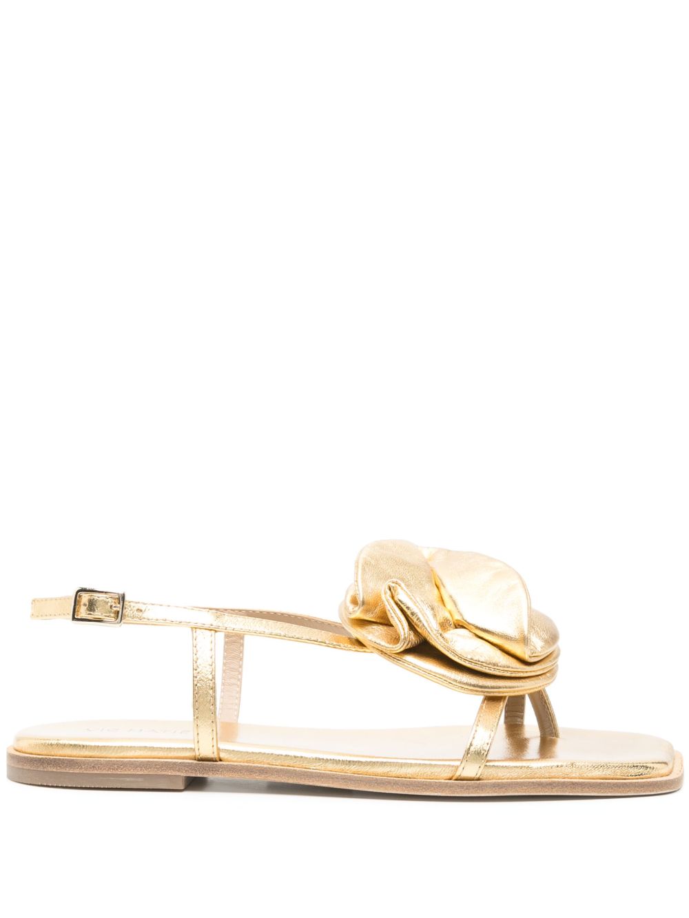 Floral Appliqué Gold-tone Leather Sandals