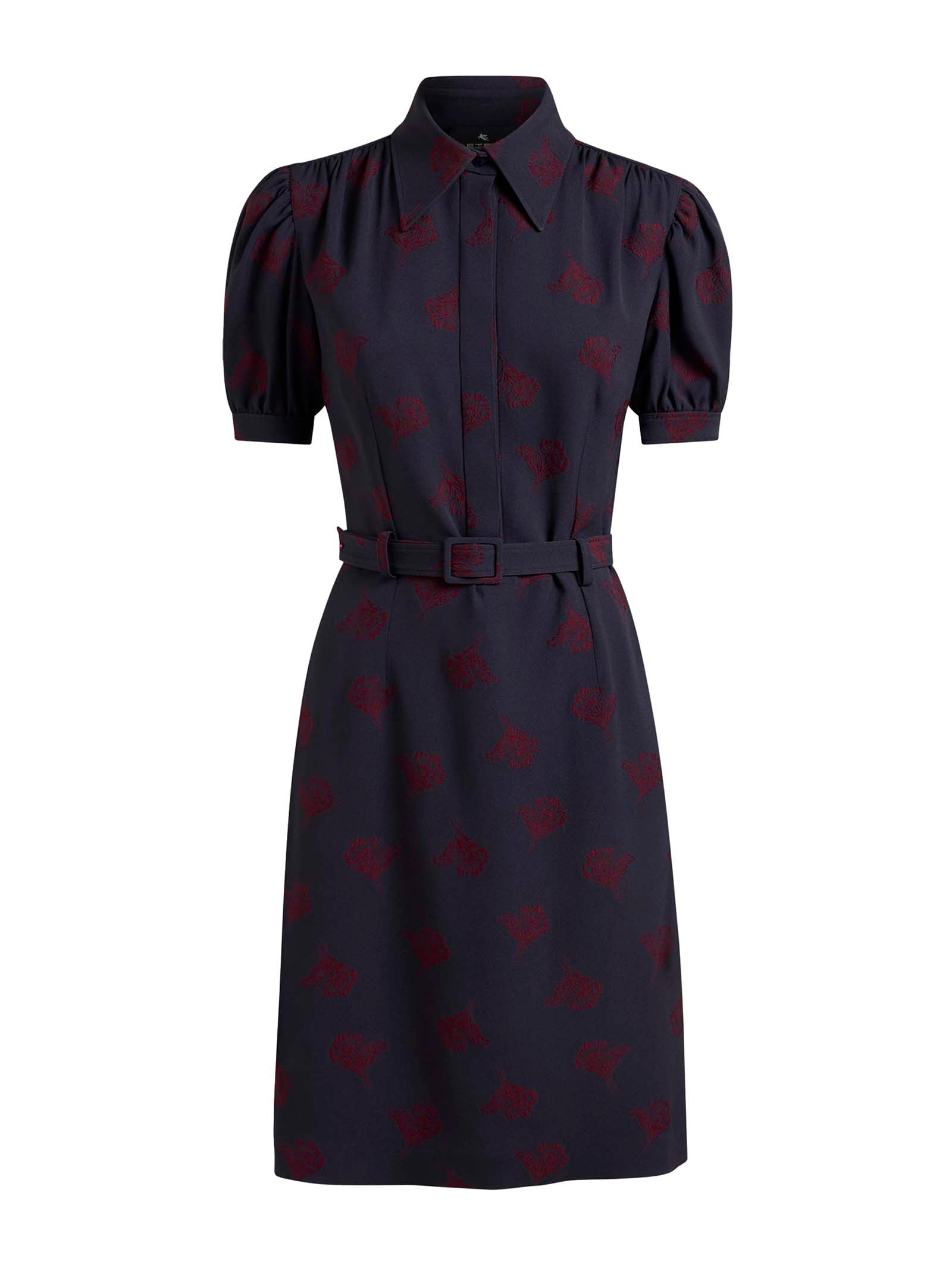 Jacquard Floral Minidress With Belted Waist