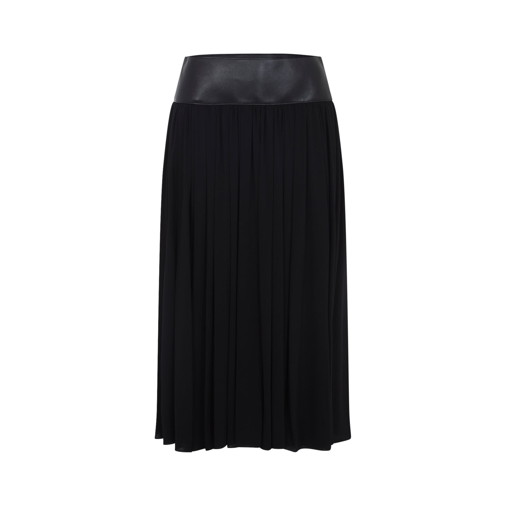 Pleated Black Midi Skirt With High Lamb Leather Waistband