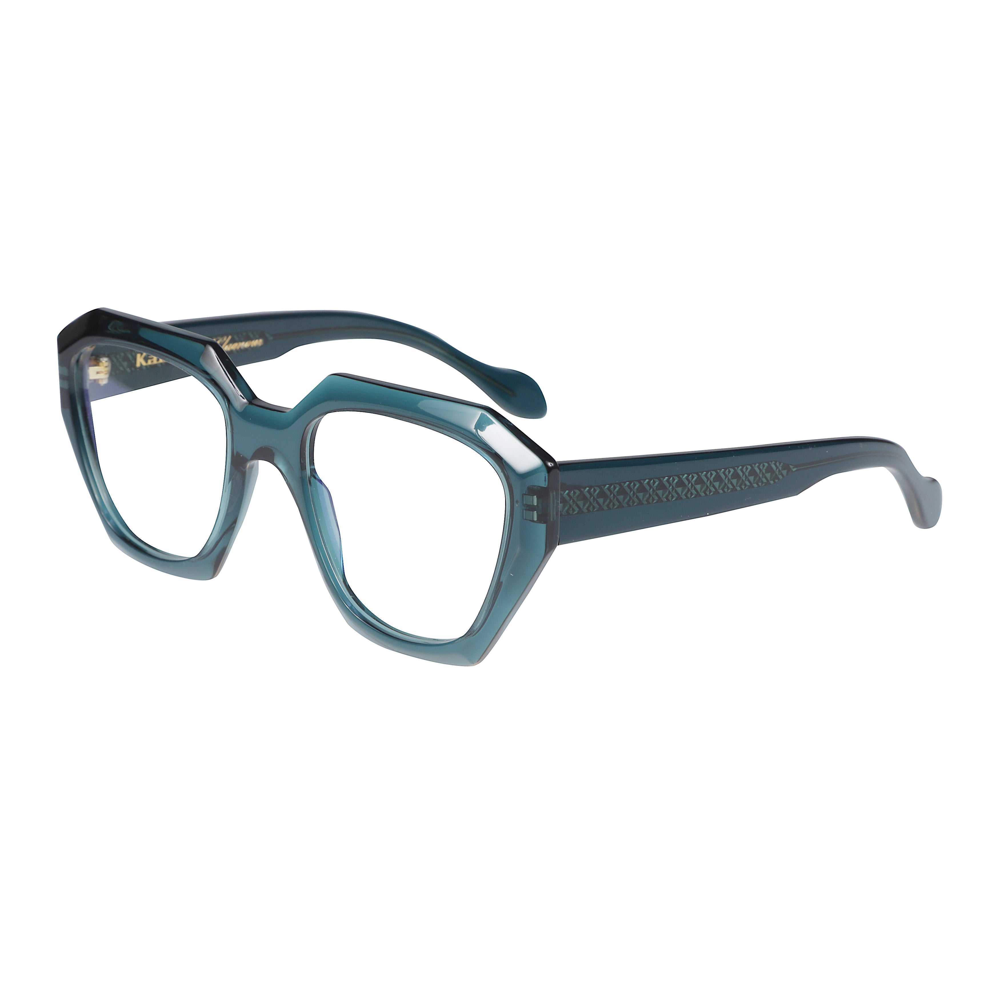 Marilyn/K-V Angular Geometric Sunglasses with Translucent Teal Frame
