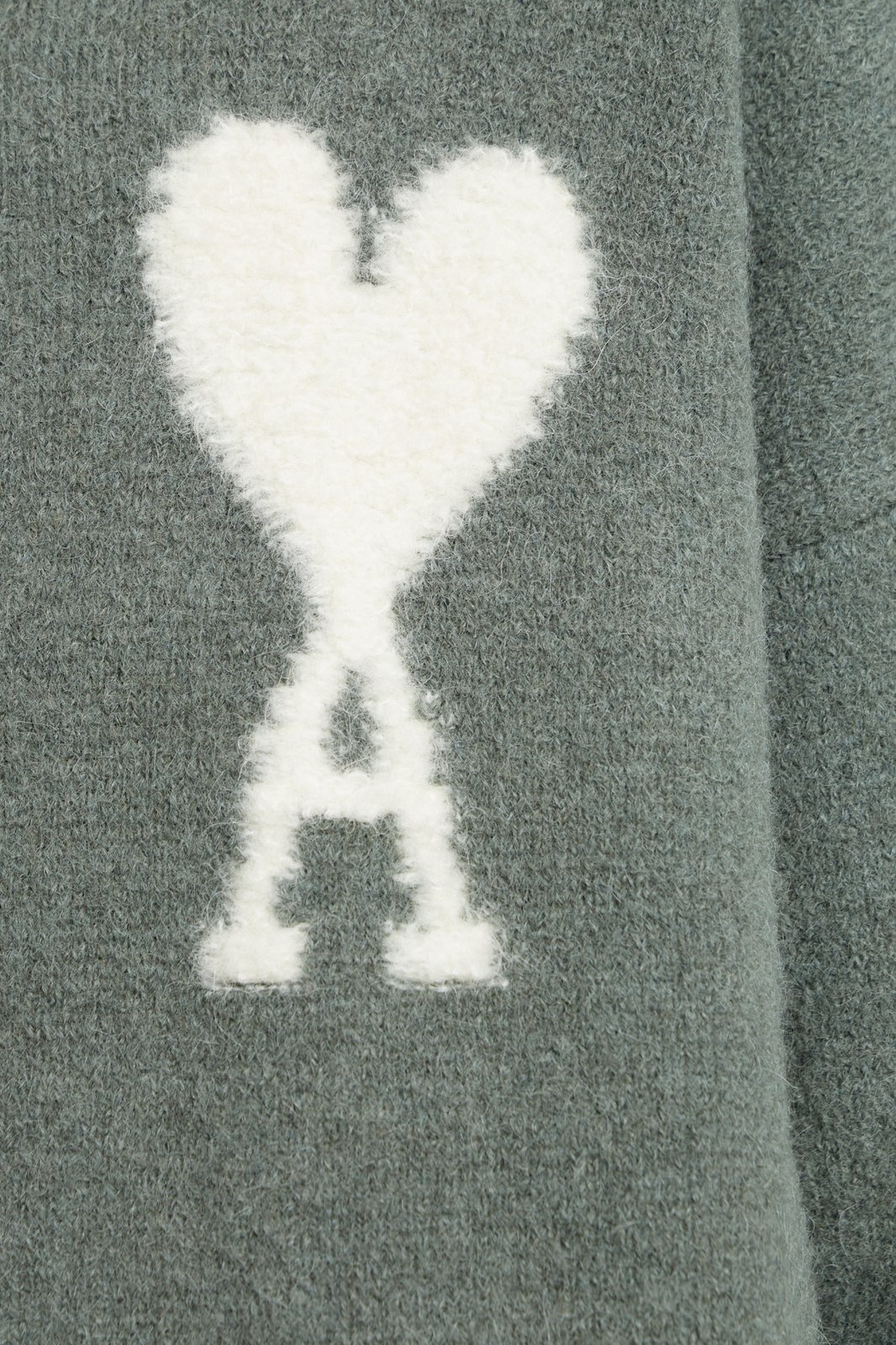 Grey Turtleneck Sweater With Ribbed Details And Heart Logo