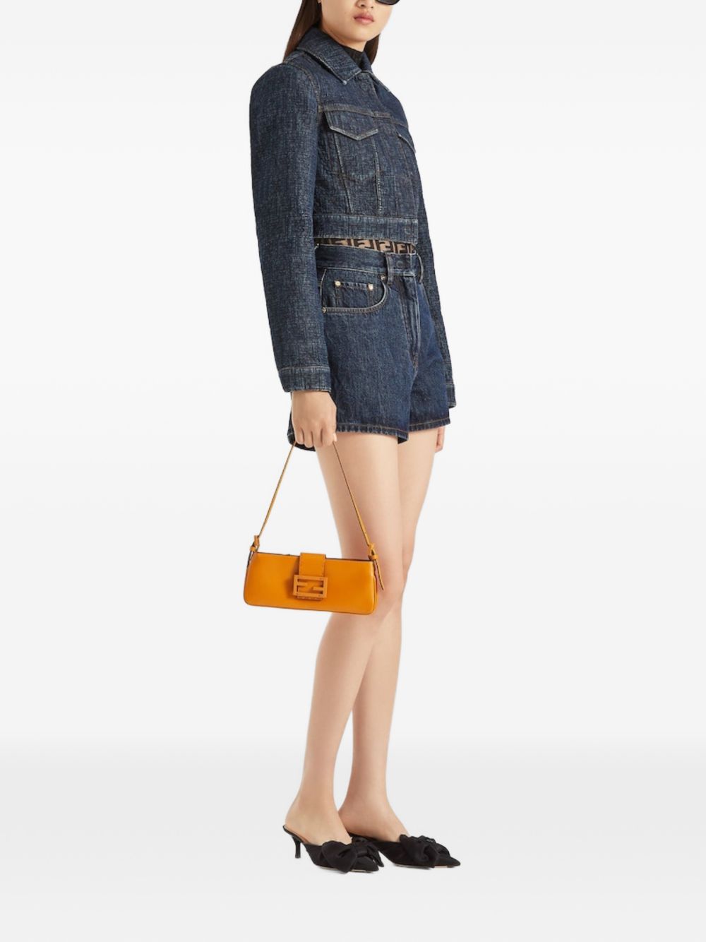 Cropped Denim Jacket with Embossed Texture