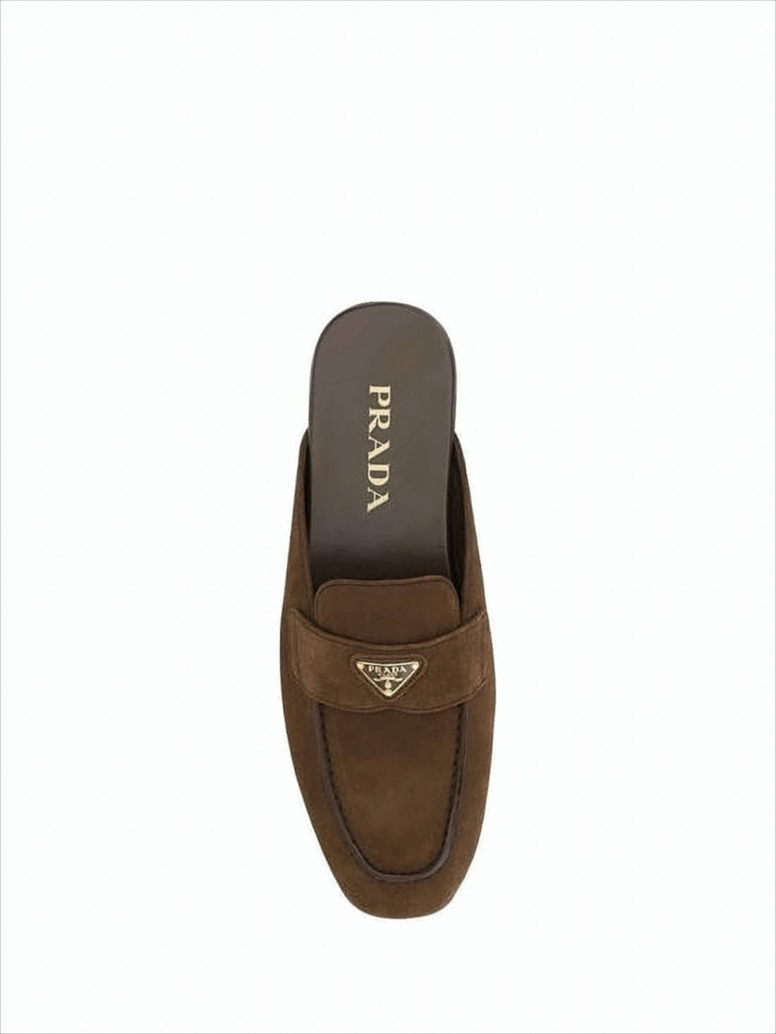 Brown Suede Slip-On Flats With Metallic Emblem