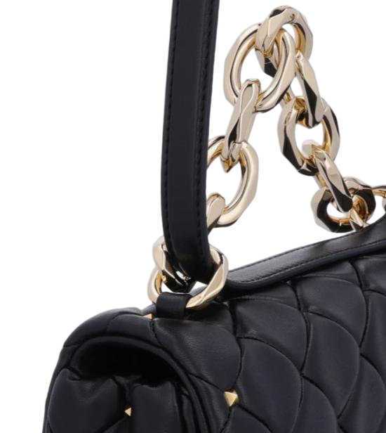 Quilted Black Lambskin Shoulder Bag with Stud Accents