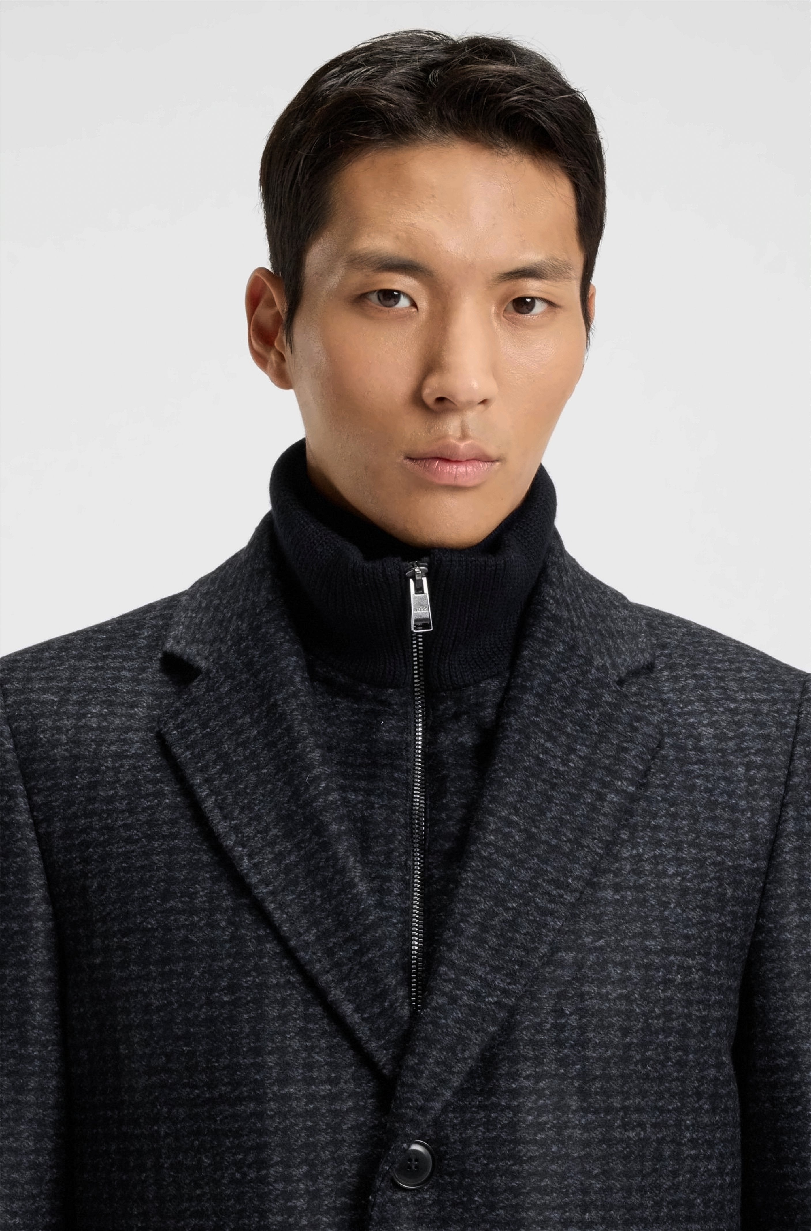 Textured Dark Blue Wool Blend Coat