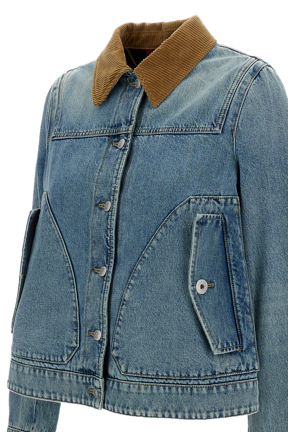 Light-Wash Denim Jacket with Contrasting Corduroy Collar