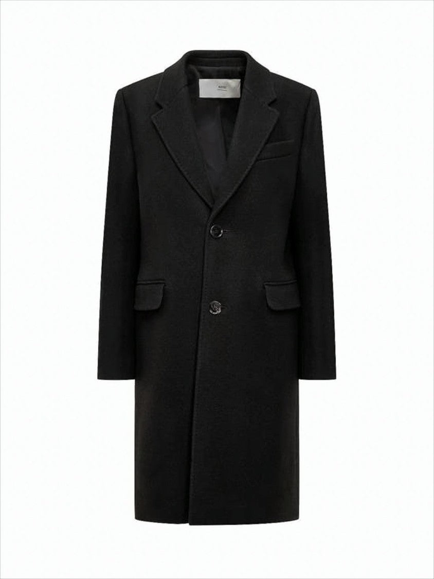 Tailored Black Wool Coat With Notched Lapels