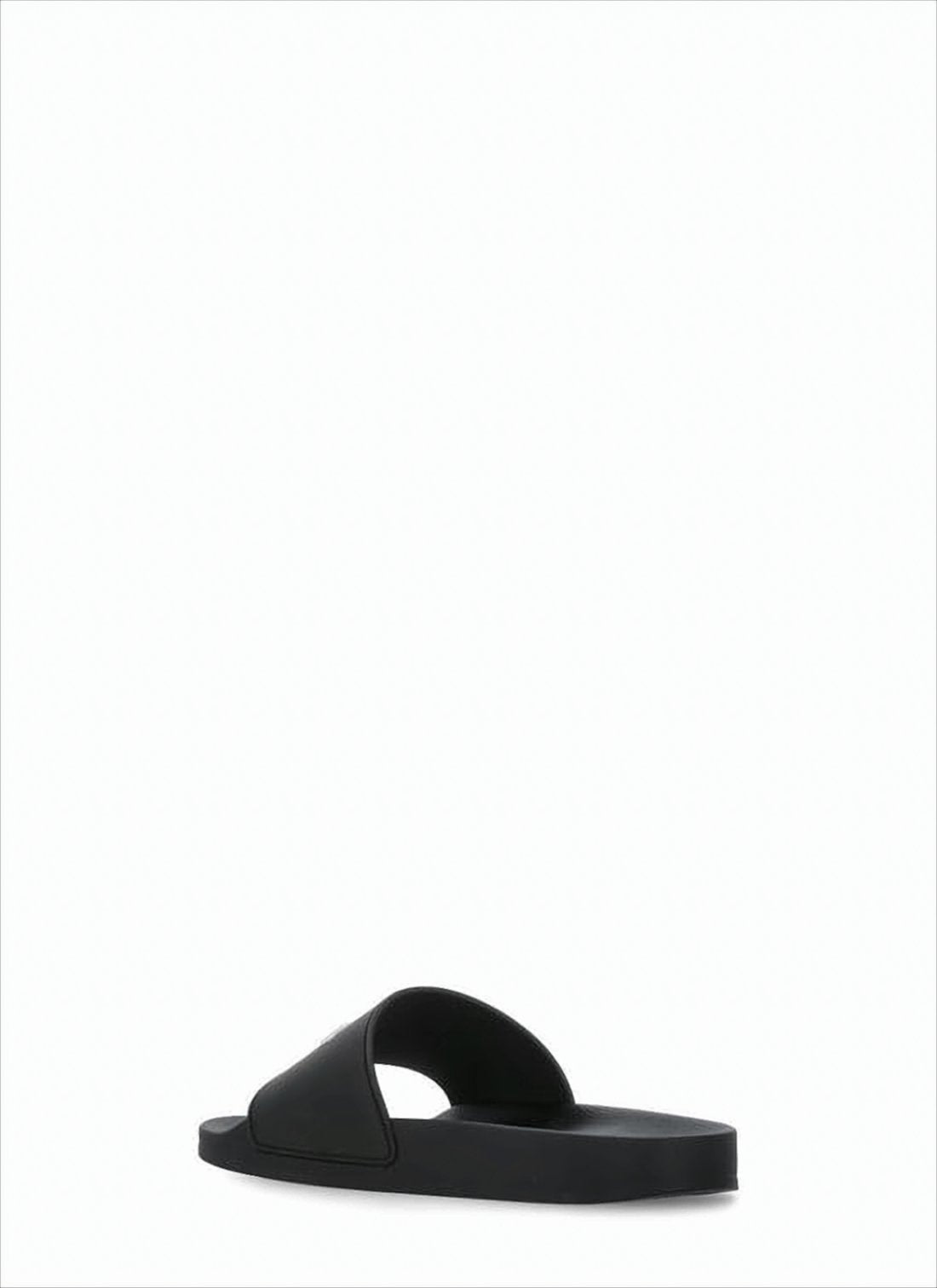 Black Slide Sandals With Gothic Text