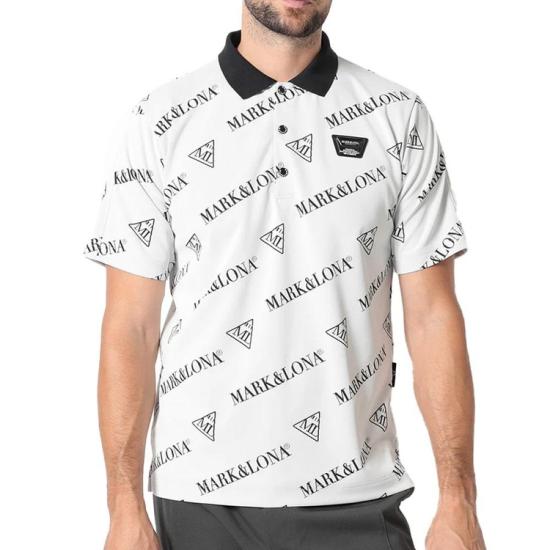 Short-Sleeved Polo Shirt with Diagonal Print and Solid Collar