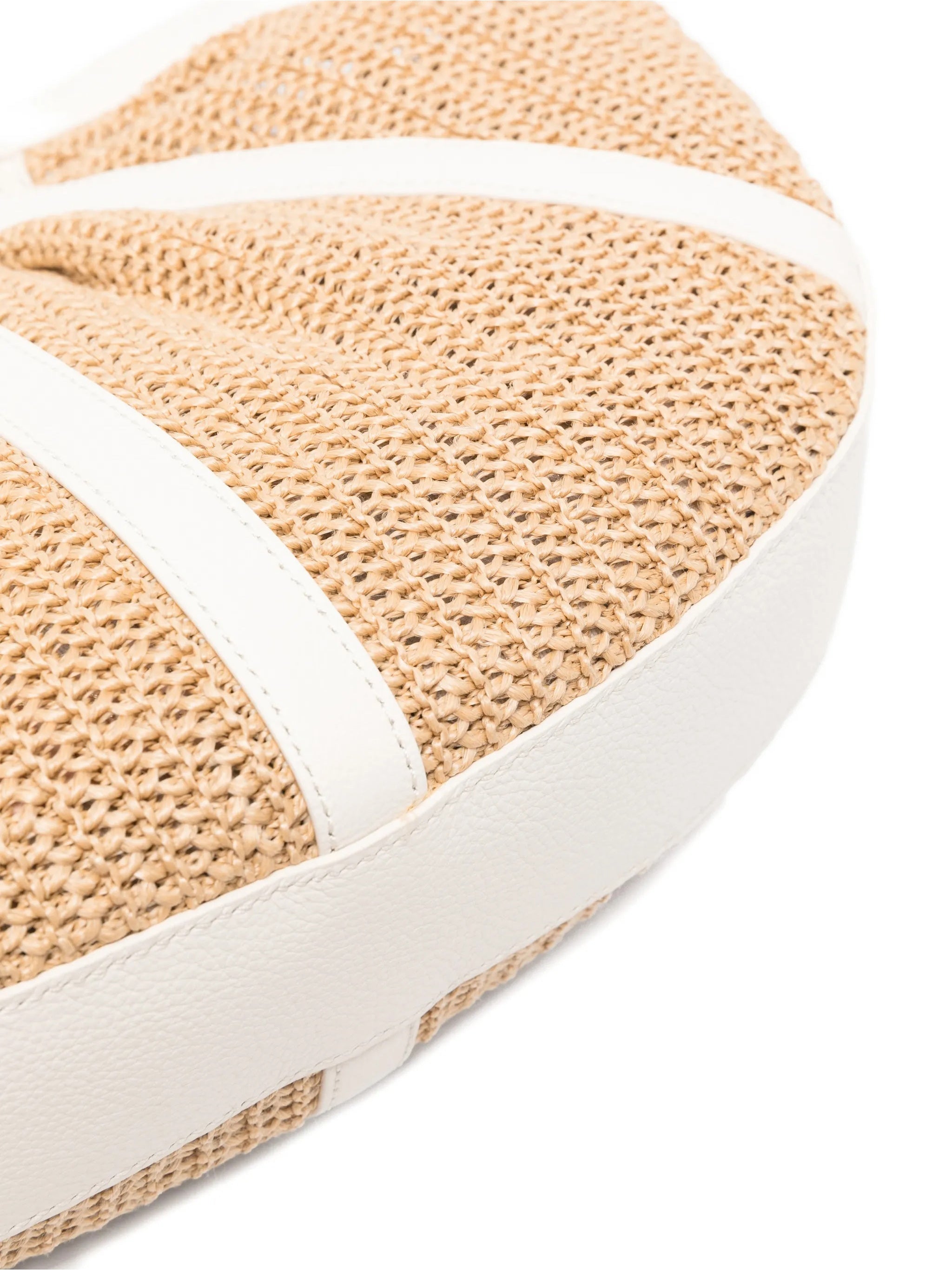 Shell Semi-Circular Straw Leather Trim Handbag