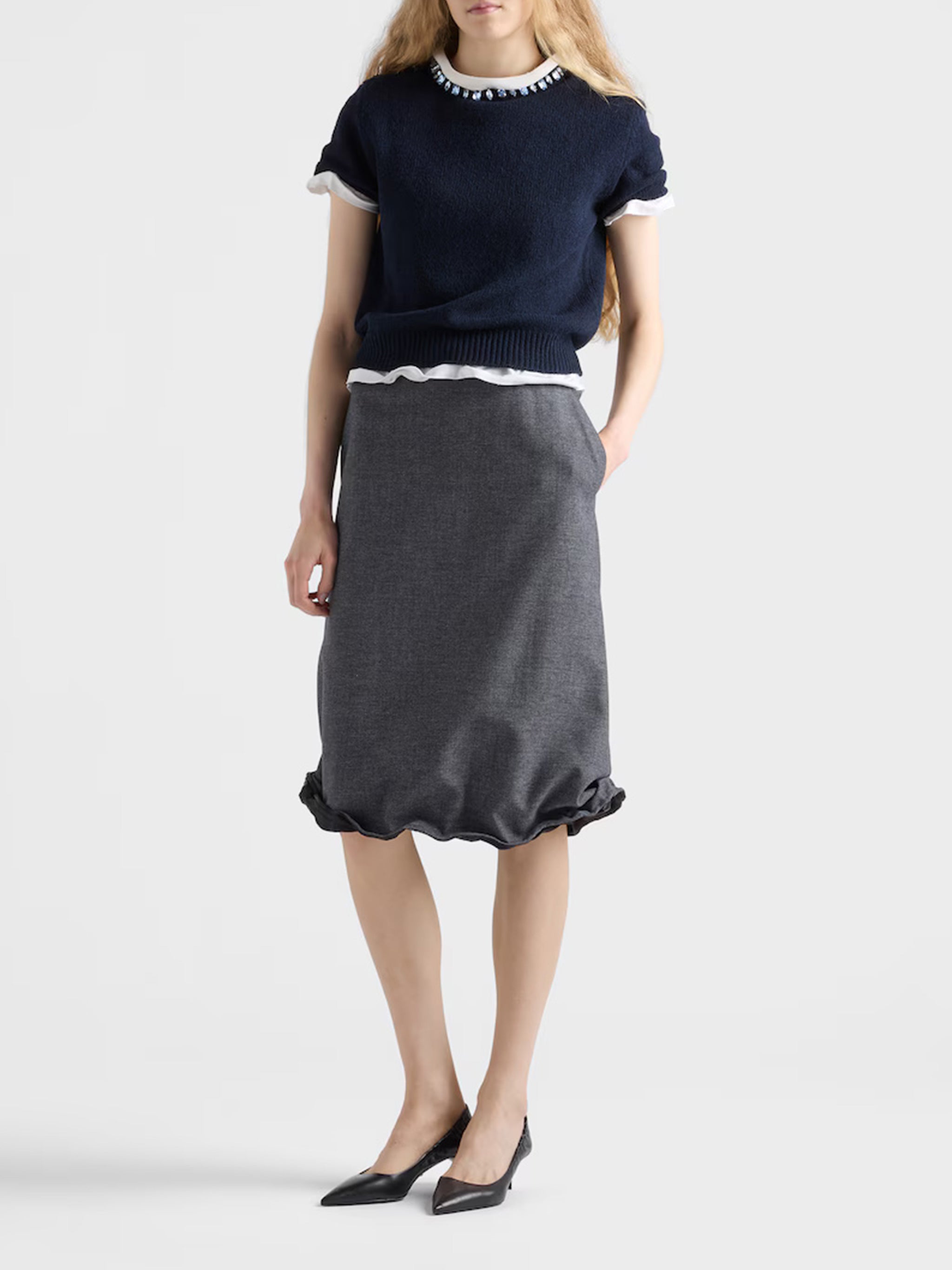 Deep Navy Cropped Jewel-Embellished Top