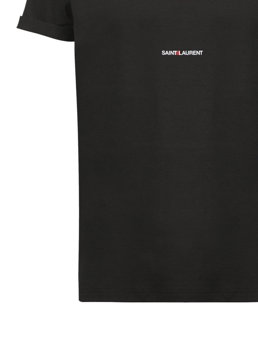 Cropped Short-Sleeved T-shirt with Centered Text Logo