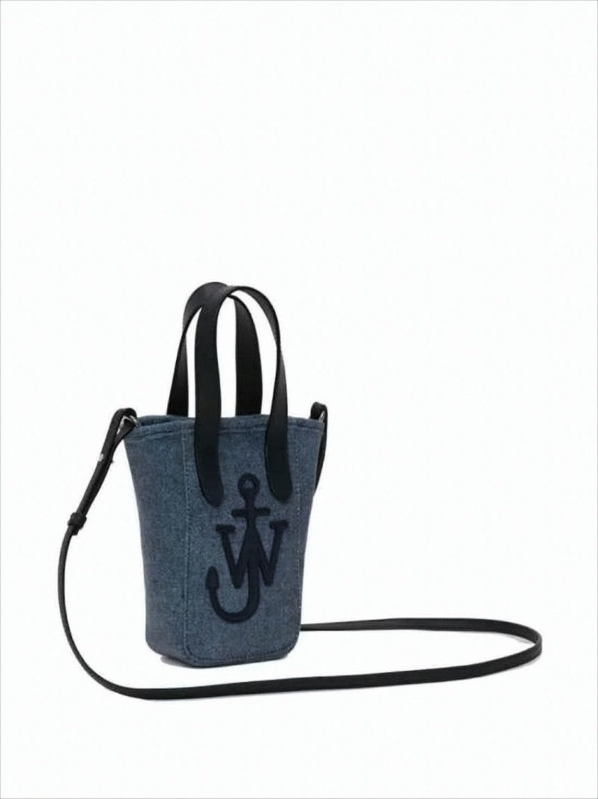 Structured Blue Bucket Crossbody Bag With Embroidered Logo