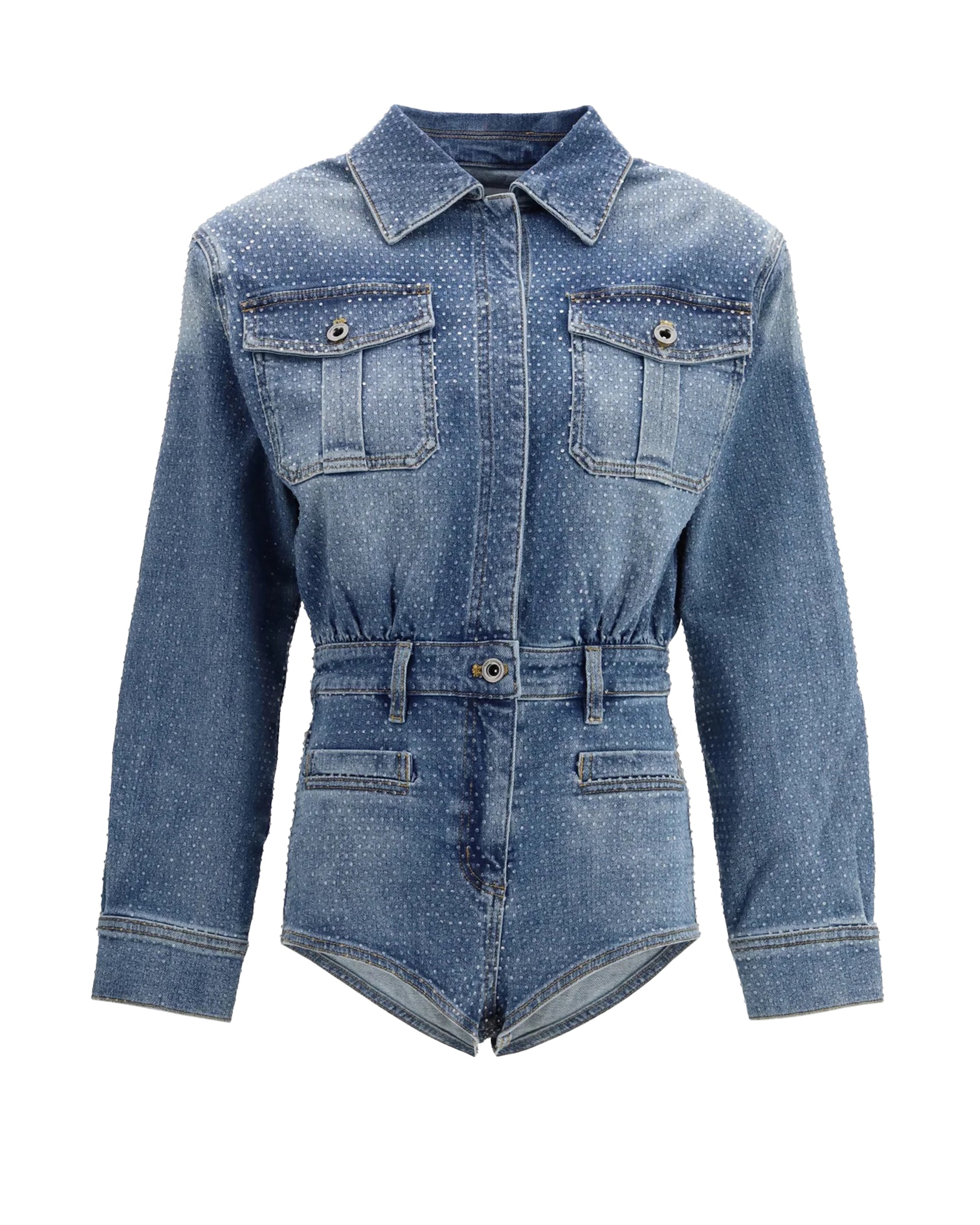 Denim Jumpsuit with Rhinestone Embellishments