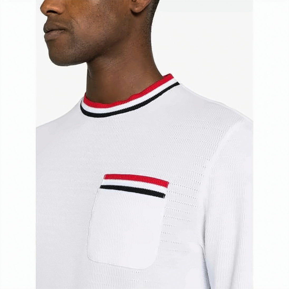 Pointelle Cotton T-Shirt with Striped Accents