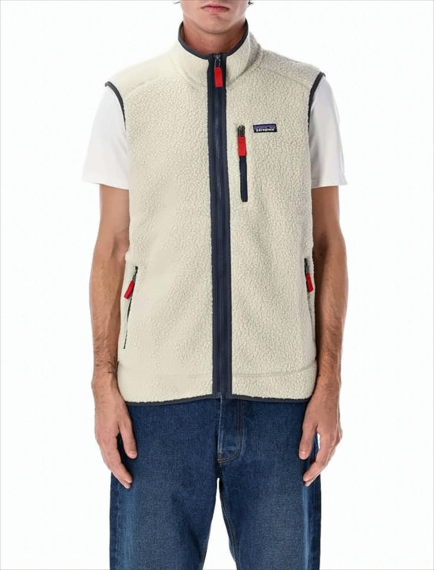 Textured Fleece Vest with High Collar
