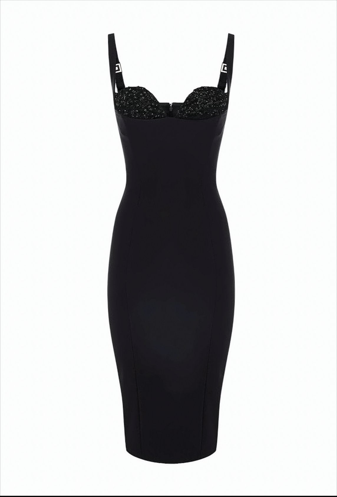 Fitted Black Crepe Sheath Dress