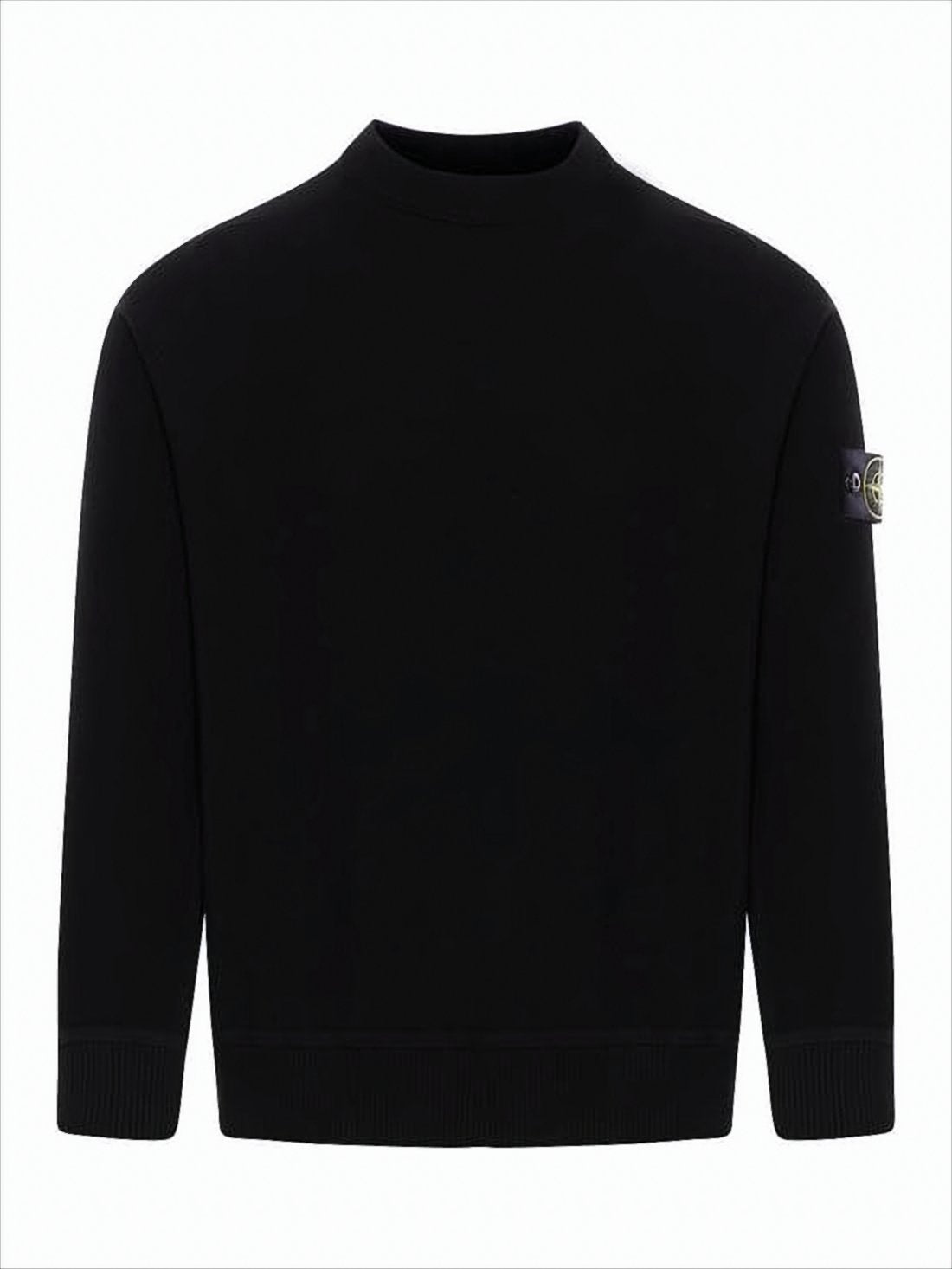 Minimalist Black Sweater With Crew Neckline And Ribbed Details