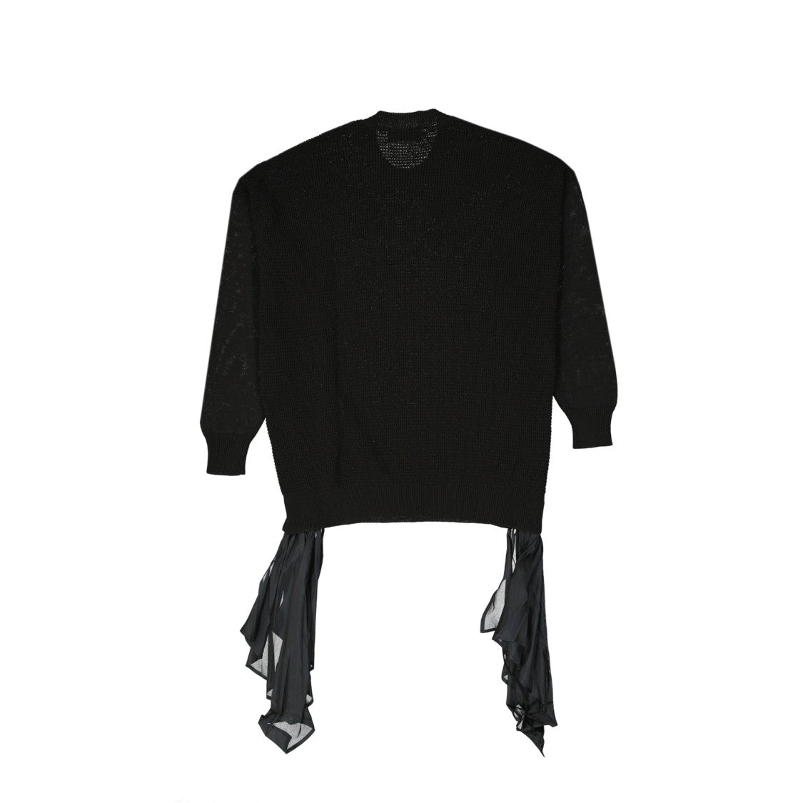 Cotton Sweater With Drawstring And Sheer Details