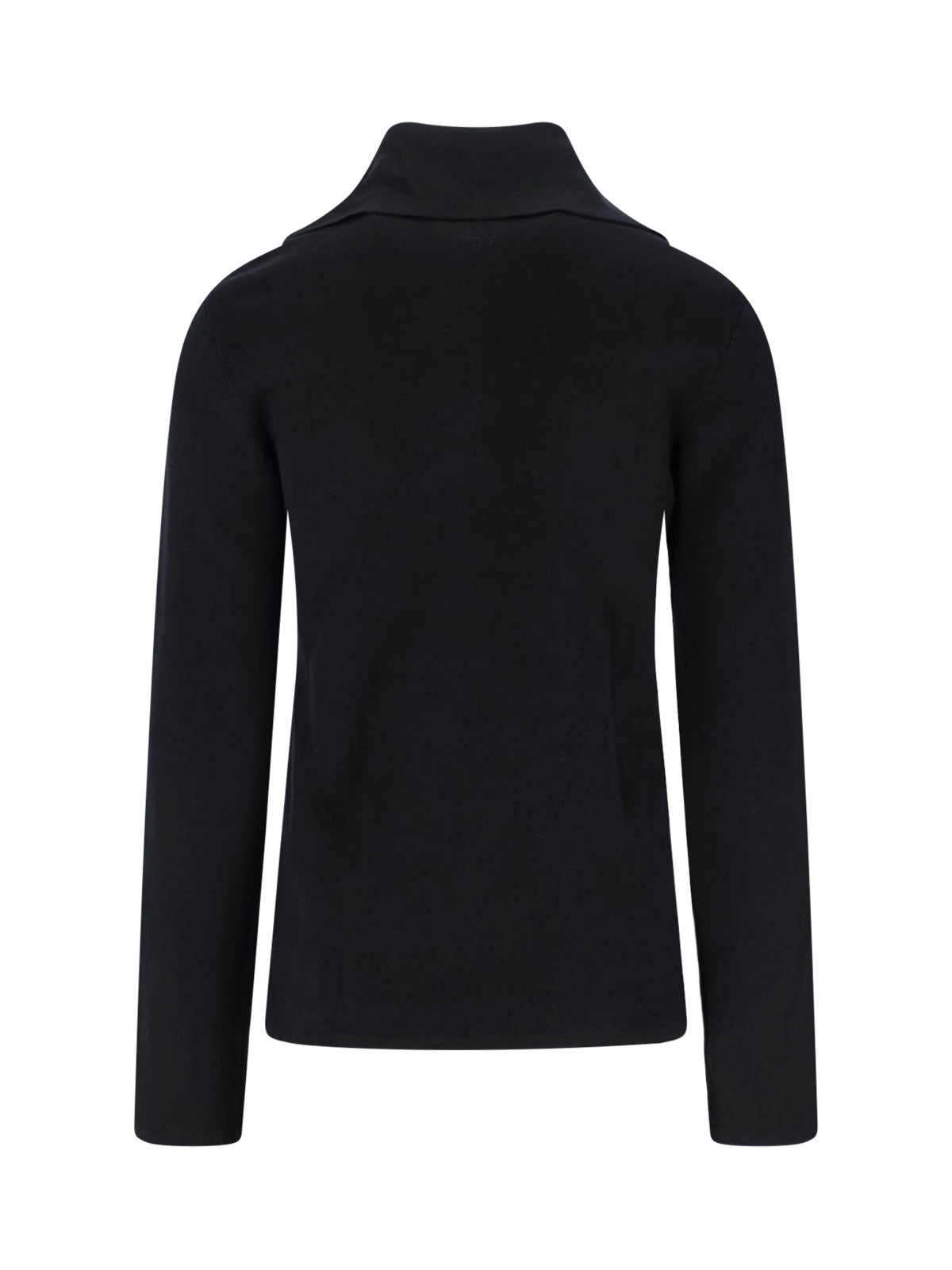 High-Collar Black Cotton Zip-Through Knitwear