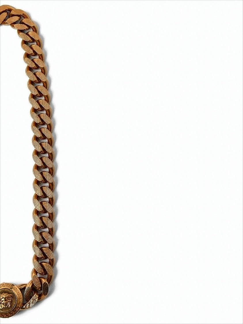 Textured Gold-Tone Metal Chain Necklace with Medusa Clasp