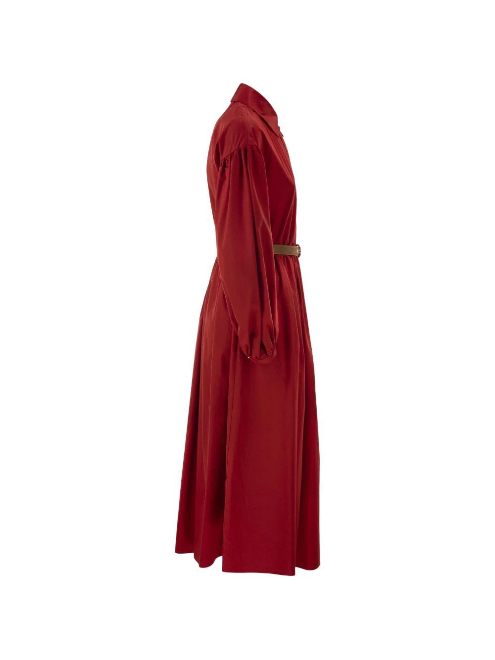 Knee-Length Red Midi Dress with Tailored Waist