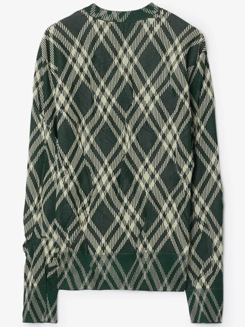 Check Pattern Pleated Cotton Blend Sweater