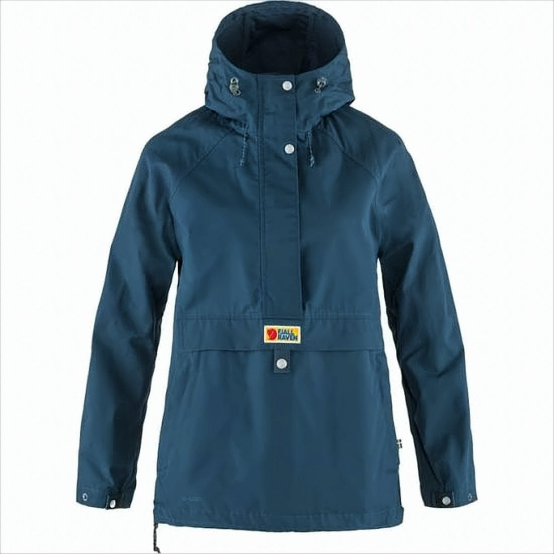 Long Streamlined Blue Jacket With Adjustable Hood And Flap Pockets