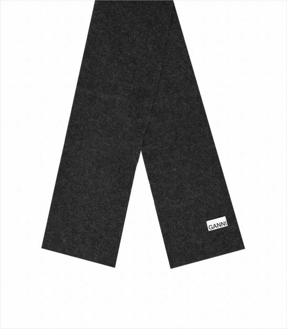 Rectangular Wool Scarf with Logo Detail