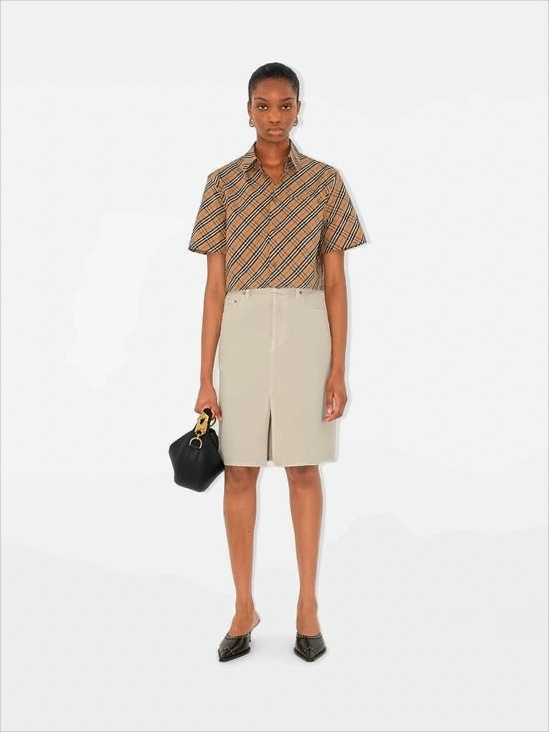 Cropped Check Pattern Blouse