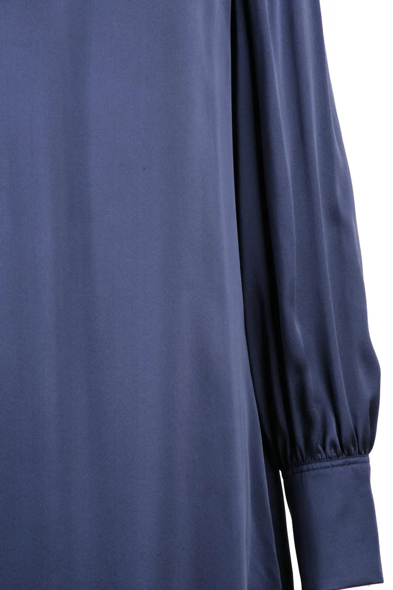 Satin Shirt Dress - Blue