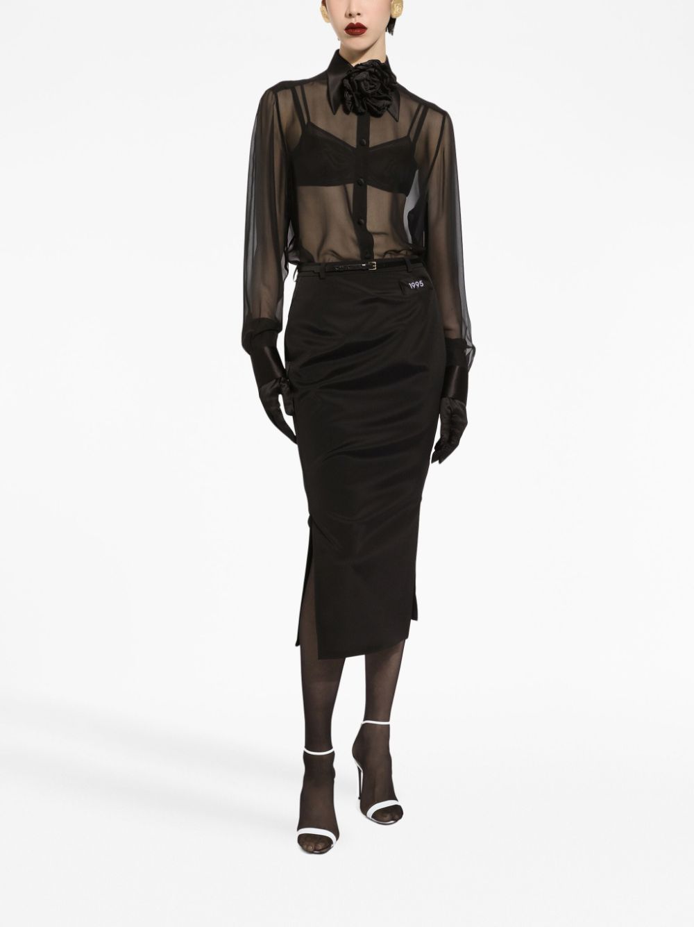 Sheer Black Long-Sleeved Silk Blouse
