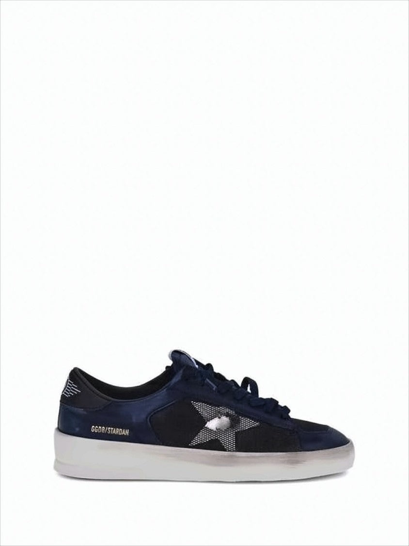 Low-Top Blue Sneakers with Mixed Materials