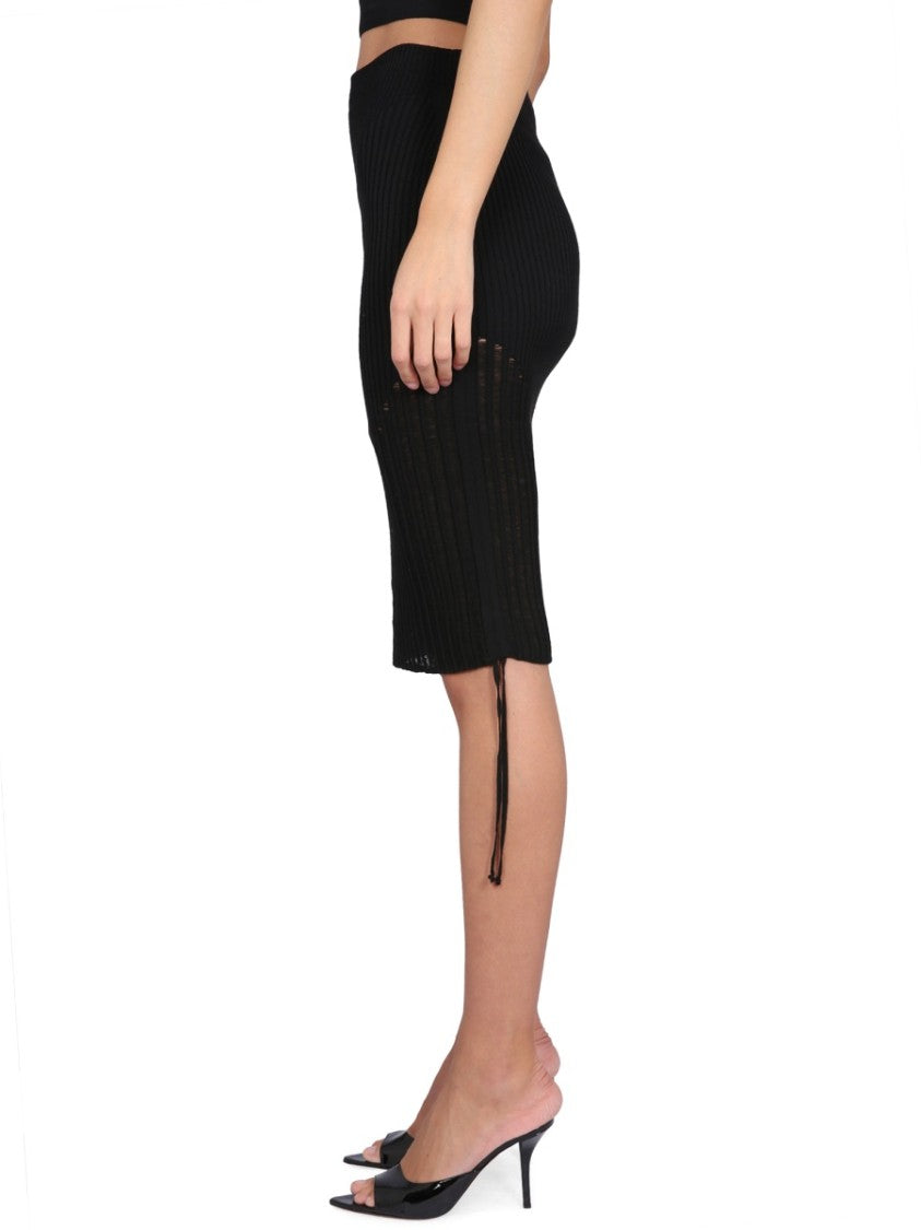 Ribbed Black Midi Skirt