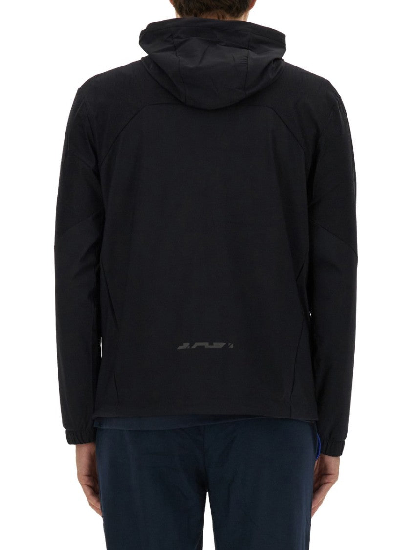Zip-Up Black Technical Fabric Hooded Sweatshirt