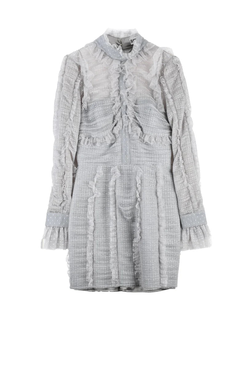 Sheath Tulle Dress Cuffed Sleeves - Grey