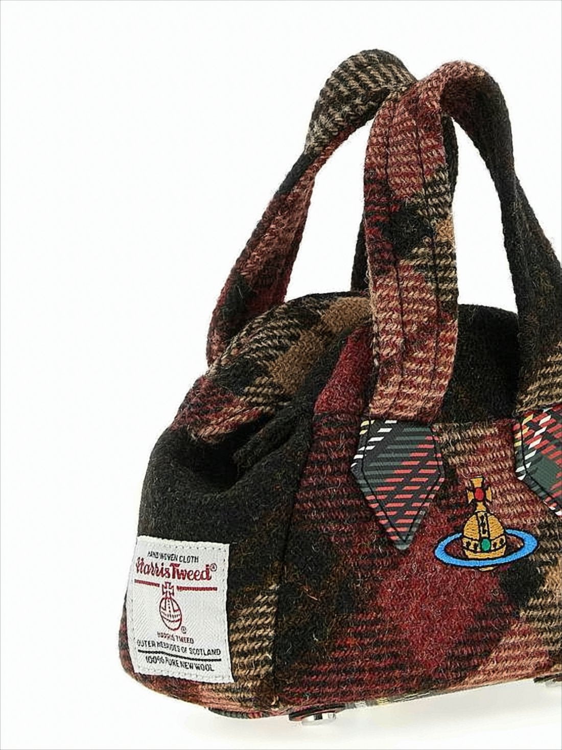 Plaid Wool Crossbody Bag with Embroidered Emblem