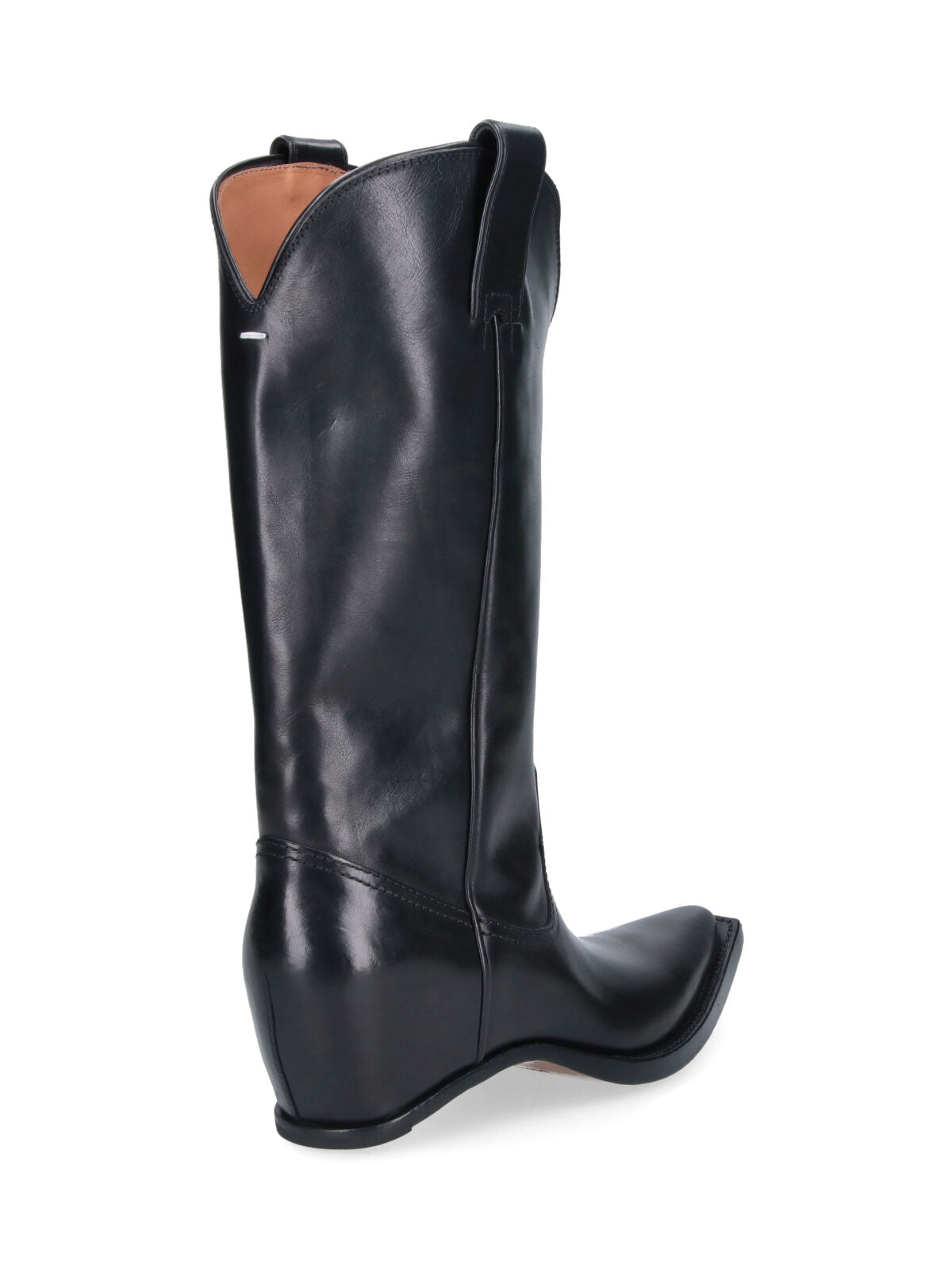 Black Heel-Less Squared Toe Leather Boots