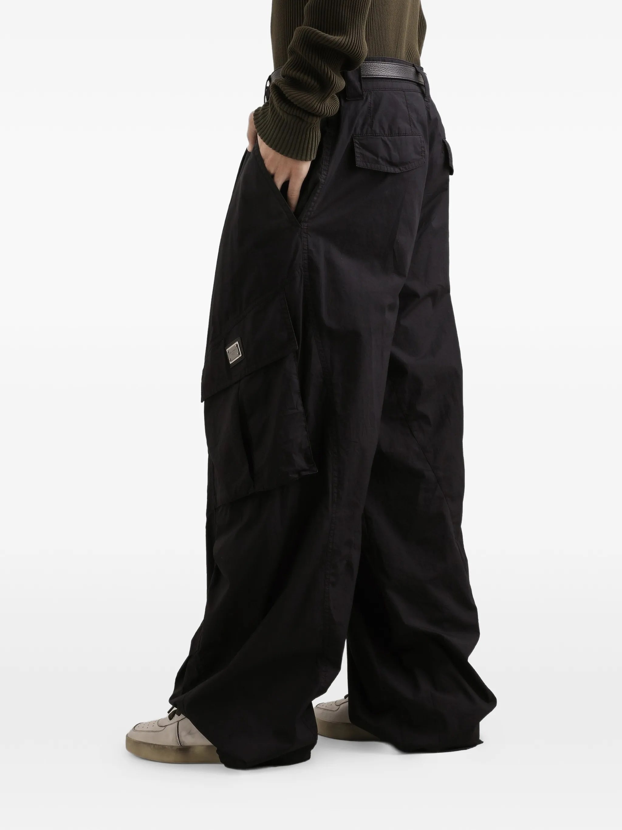 Wide-Leg Cotton Cargo Drawstring Waist Pants