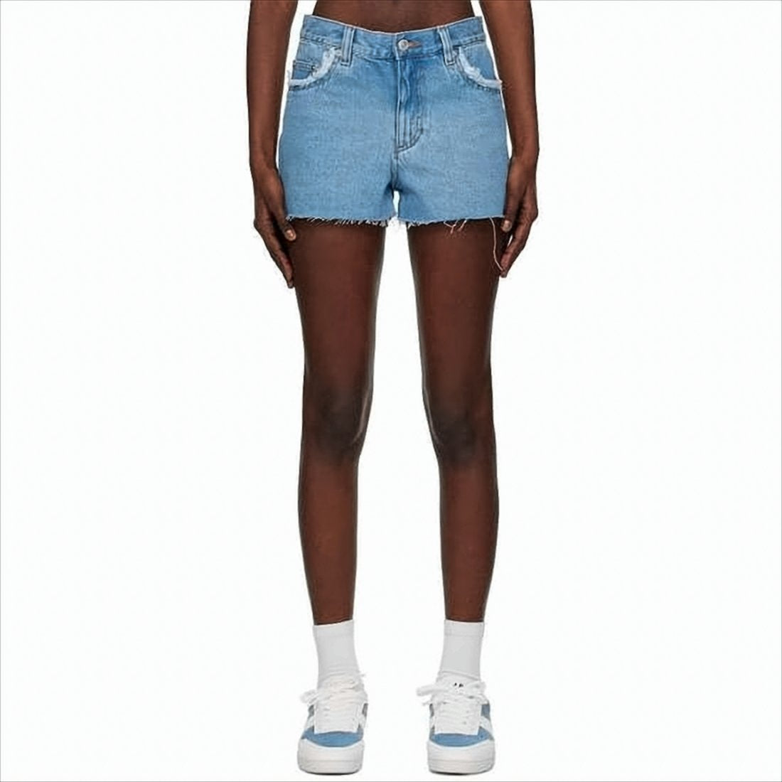 Light Blue Denim Shorts with Frayed Hem